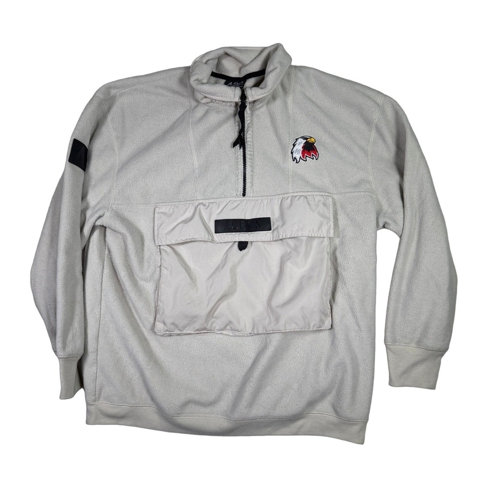 ACRUX Fleece Pullover Sweatshirt Eagle Patch Quarter Zip Pouch Pocket Small